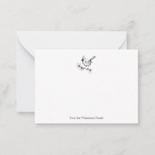 Simple Black and White Winter Cardinal Bird Family Card