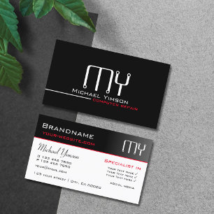 Simple Black and White with Initials Professional Business Card