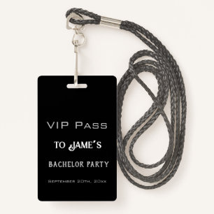 Simple Black Bachelor Party VIP Pass Access ID Badge