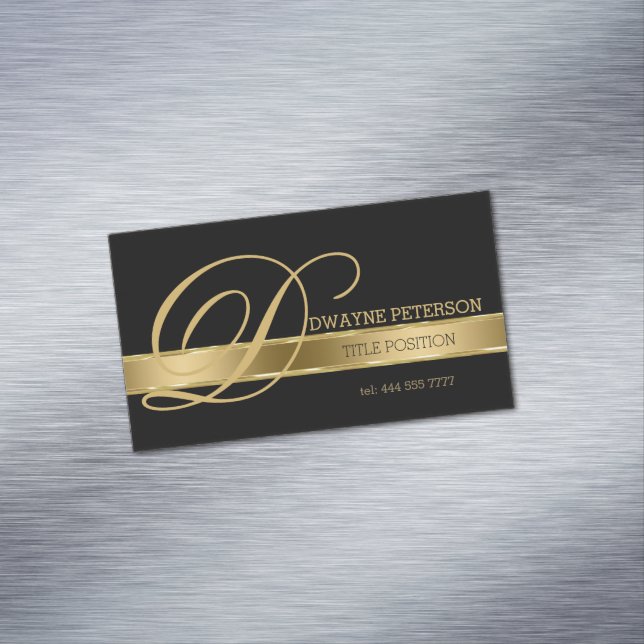Simple Black Background With Gold Stripe Magnetic Business Card (In Situ)
