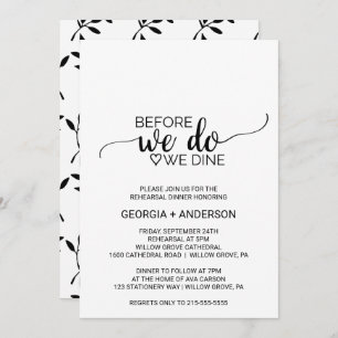 Simple Black Before We Do We Dine Rehearsal Invitation