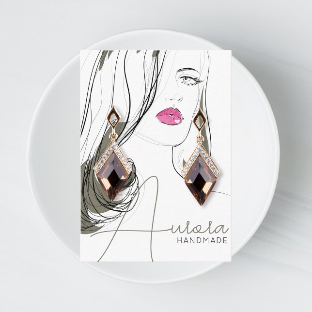 Simple Black Beige Girl Drawing Trendy Jewellery  Business Card (Creator Uploaded)