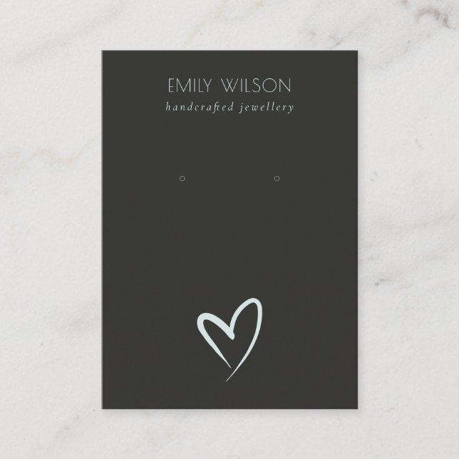 Simple Black Blue Heart Stud Earring Display Business Card (Front)