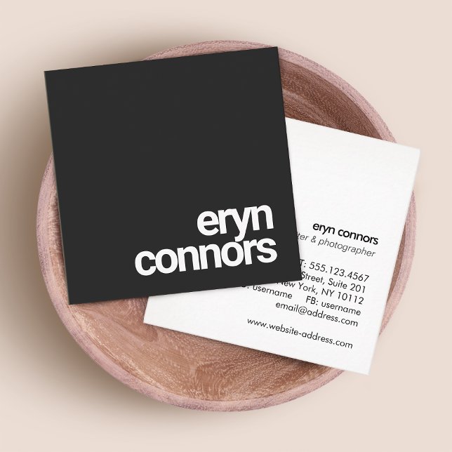 Simple Black Bold Modern Typography Square Business Card (Creator Uploaded)