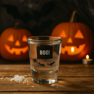 Simple Black Boo Happy Halloween Shot Glass