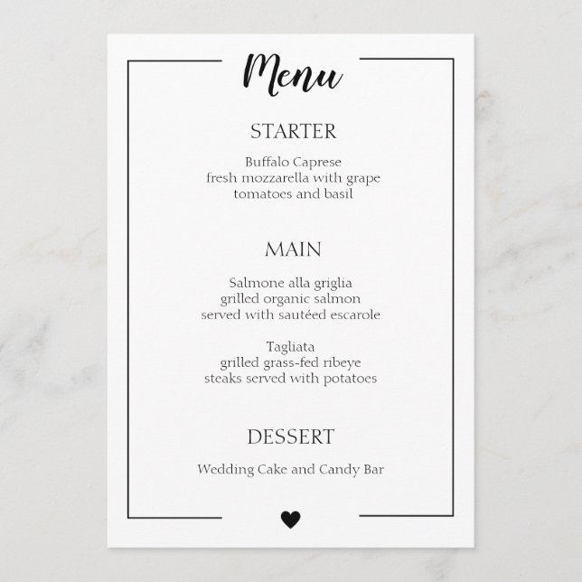 Simple Black Border Calligraphy Wedding Menu (Front)
