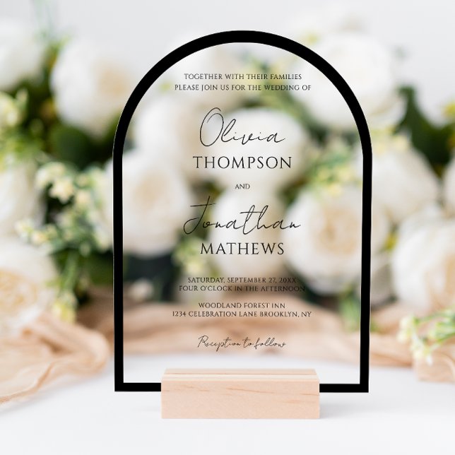Simple Black Border Script Wedding Arch Acrylic Invitations (Creator Uploaded)