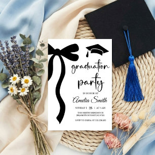 Simple Black Bow graduation party invitation