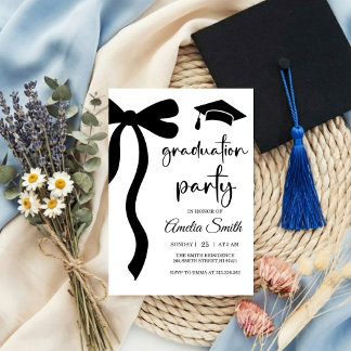 Simple  Black Bow graduation party invitation