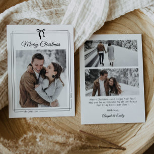 Simple Black Bow Minimalist Photo Christmas Holiday Card