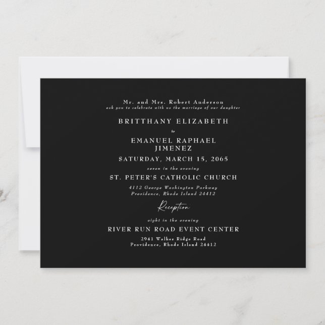 Simple Black Bride Parents Elegant Wedding Invitation (Front)