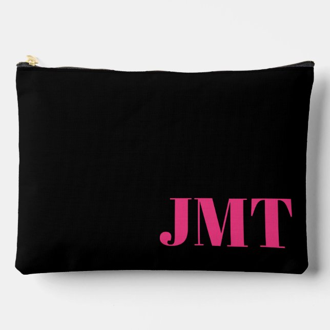 Simple Black Bright Pink and Orange Monogram Accessory Pouch (Front)