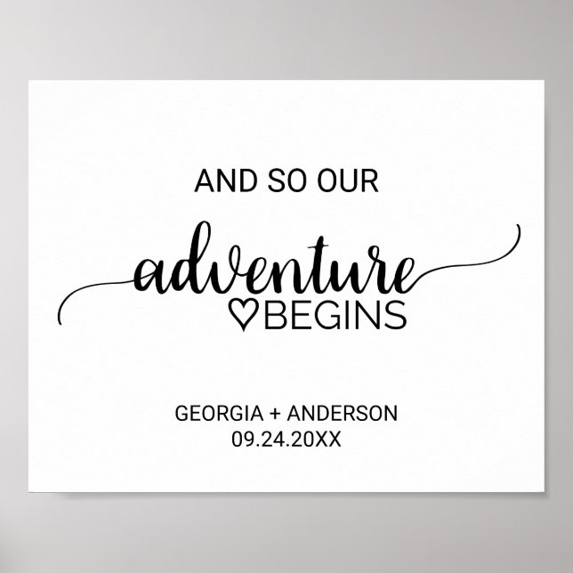 Simple Black Calligraphy Adventure Begins Sign (Front)