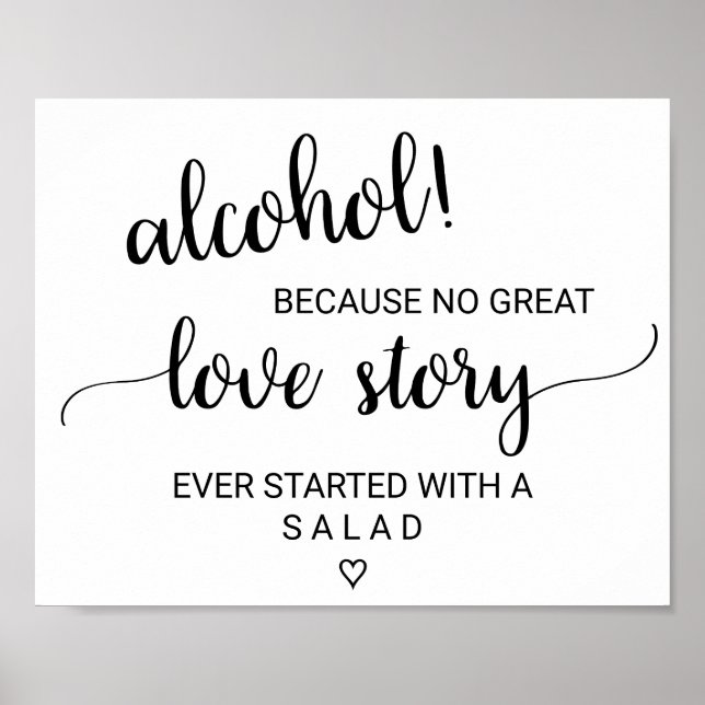 Simple Black Calligraphy Alcohol Love Story Sign (Front)