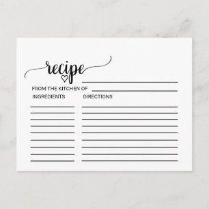 Simple Black Calligraphy Bridal Shower Recipe Card