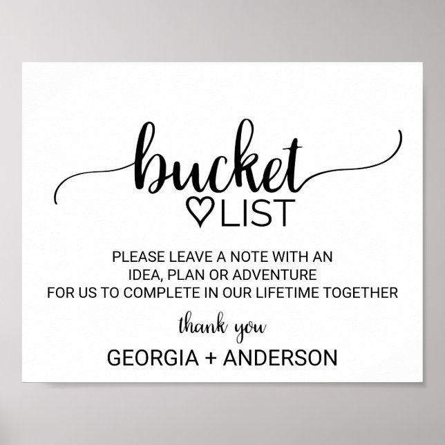 Simple Black Calligraphy Bucket List Sign (Front)