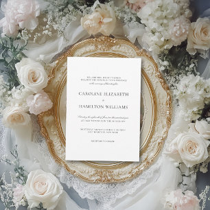 Simple Black Calligraphy Elegant White Wedding Invitation