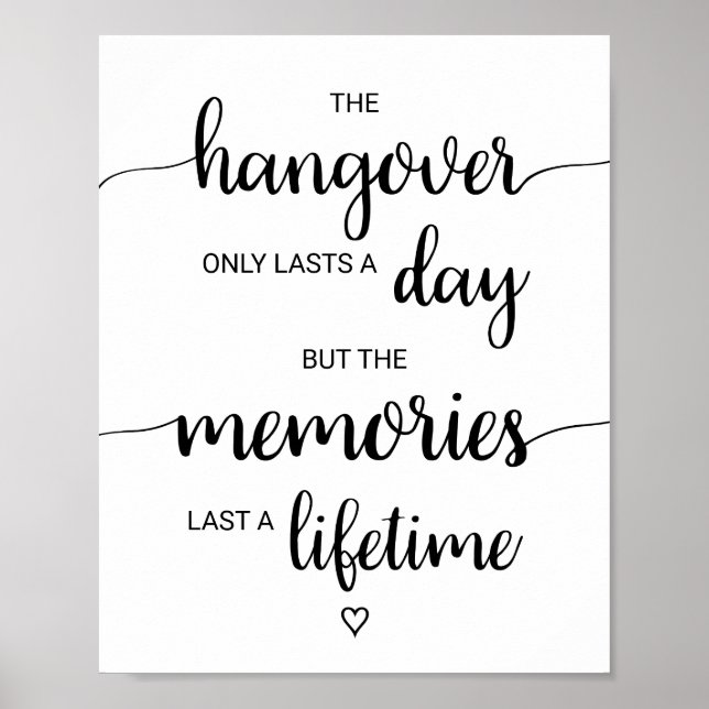 Simple Black Calligraphy Hangover & Memories Sign (Front)
