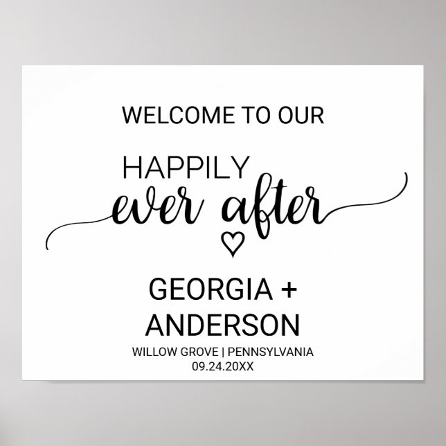 Simple Black Calligraphy Happily Ever After Sign (Front)