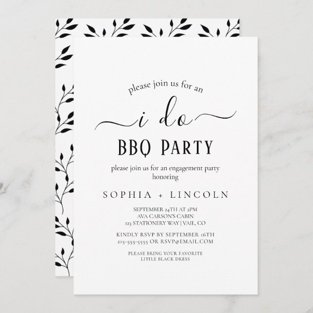 Simple Black Calligraphy "I Do BBQ" Engagement Invitation (Front/Back)