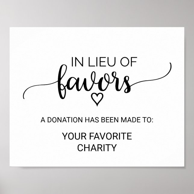 Simple Black Calligraphy In Lieu Of Favours Sign (Front)