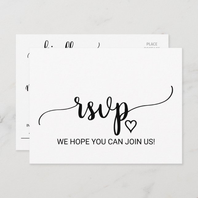 Simple Black Calligraphy Meal Choice Icon RSVP Invitation Postcard (Front/Back)