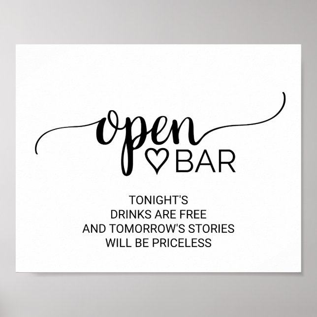 Simple Black Calligraphy Open Bar Sign (Front)