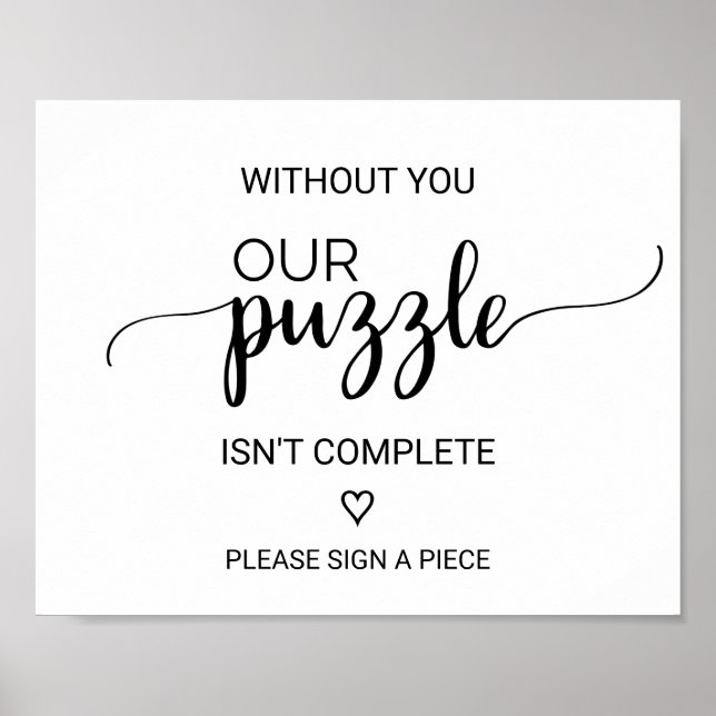 Simple Black Calligraphy Puzzle Guestbook Sign (Front)