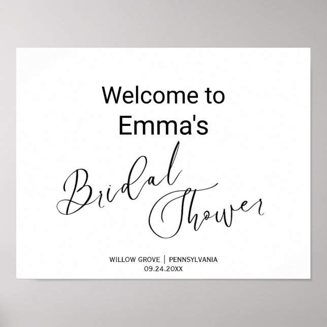 Simple Black Calligraphy Shower Sign (Front)