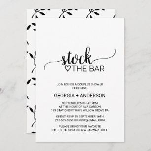 Simple Black Calligraphy Stock the Bar Invitation