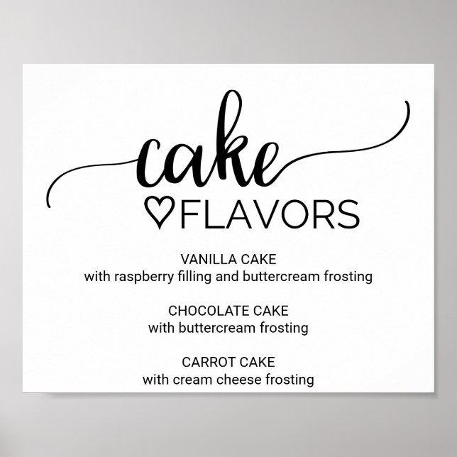 Simple Black Calligraphy Wedding Cake Flavors Sign (Front)