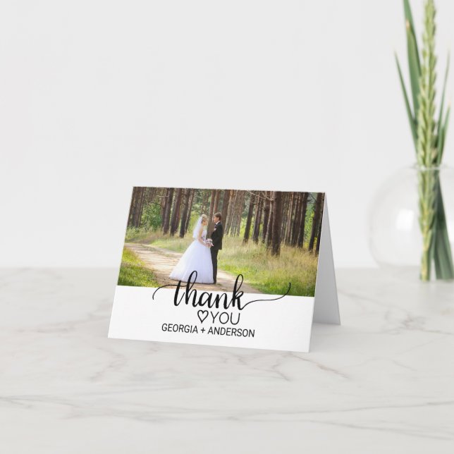 Simple Black Calligraphy Wedding Photo Thank You (Front)