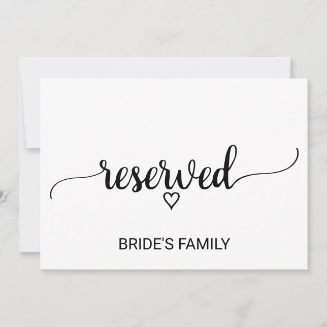 Simple Black Calligraphy Wedding Reserved Sign (Front)