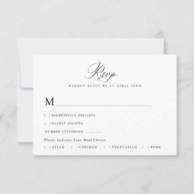 simple black calligraphy wedding RSVP card (Front)