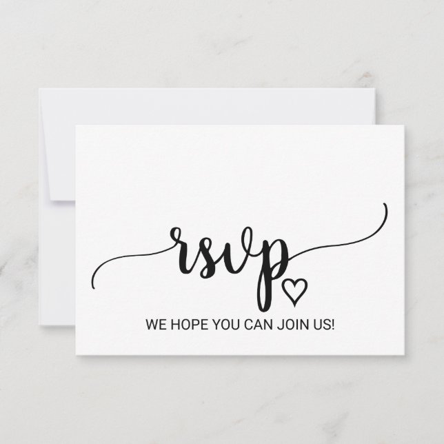 Simple Black Calligraphy Wedding Website RSVP Card (Front)