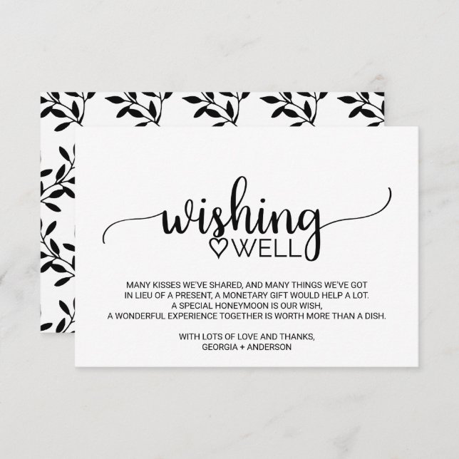 Simple Black Calligraphy Wedding Wishing Well Enclosure Card (Front/Back)