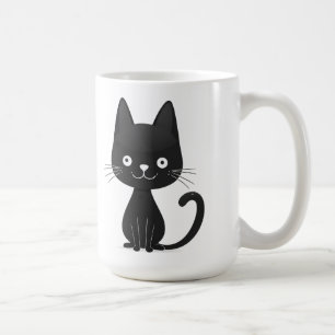 Simple Black Cat Illustration Cute Kawaii Cat Coffee Mug