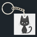Simple Black Cat Illustration Cute Kawaii Cat Key Ring<br><div class="desc">Cute minimalist black cat cartoon illustration with big eyes and simple line details. Perfect gift for cat lovers,  kawaii style fans,  and cute animal illustration lovers. Great for stickers,  mugs,  phone cases,  and t-shirts.</div>