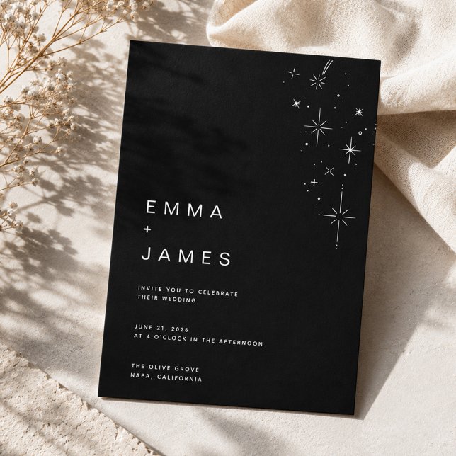Simple Black Celestial Minimalist Wedding Invitation (Creator Uploaded)