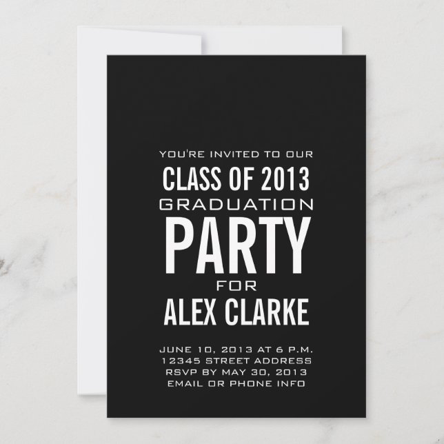 SIMPLE BLACK CLASS OF 2013 PARTY INVITATION (Front)