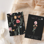 Simple Black Colourful Wildflower Floral Wedding Save The Date<br><div class="desc">Simple Black and Colourful Wildflower Floral Wedding Save the Date Card. Stylishly impress your guests with this minimalist, black, and colourful, floral wedding save-the-date card, with an elegant array of pretty wildflowers, on a stunning black background, alongside a delicate script. This pretty black and colourful flowers wedding save-the-date card, give...</div>