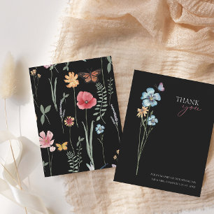 Simple Black Colourful Wildflower Floral Wedding Thank You Card