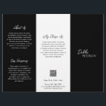 Simple Black Contemporary QR Code Modern Flyer<br><div class="desc">Modern and professional black trifold brochure flyer featuring a simple and minimal design with your name in an elegant script and contemporary sans serif font. The template includes several divided sections for your services in a minimalist layout. The back has your contact info and optional QR code. If you prefer,...</div>