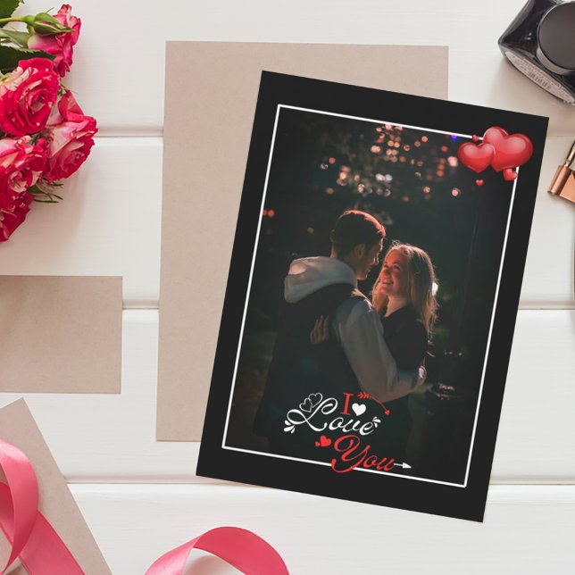 Simple black couples photo Holiday Card (Creator Uploaded)