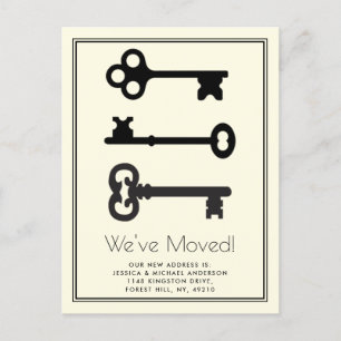 Simple Black Cream Minimal Key Moving Announcement Postcard