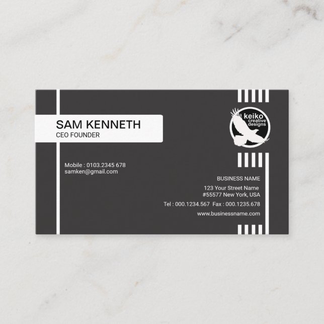 Simple Black Creative Lines CEO Founder Business Card (Front)