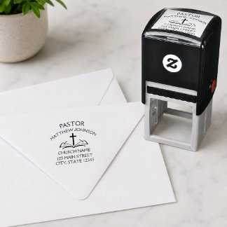 Simple Black Cross OPEN BIBLE Pastor Church Self-inking Stamp