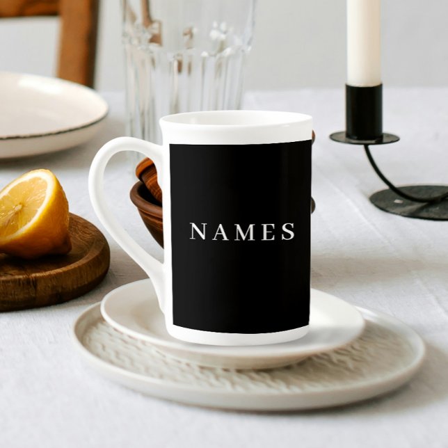 Simple Black Custom Add Your Name Elegant Bone China Mug (Creator Uploaded)
