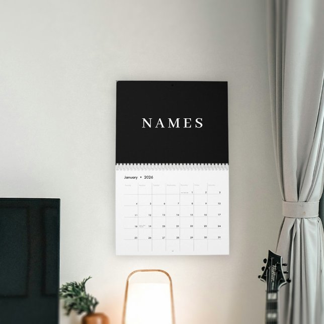 Simple Black Custom Add Your Name Elegant Calendar (Creator Uploaded)