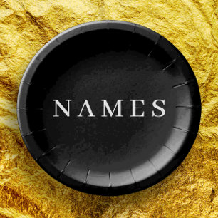 Simple Black Custom Add Your Name Elegant Paper Plate